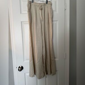 MAX STUDIO Beige Striped Wide-Leg Pants, size S